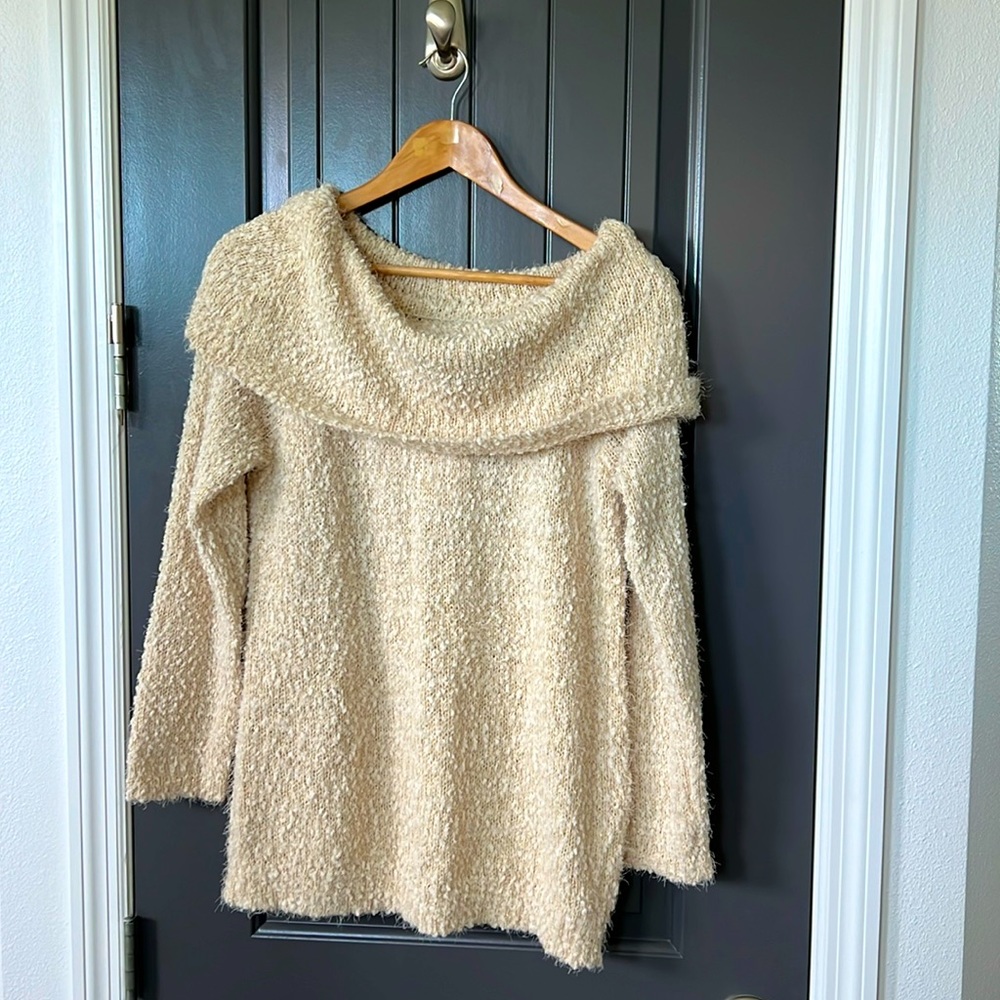 Sparkly Cream and Gold Cowl Neck Lauren Conrad Sweater XL NWT